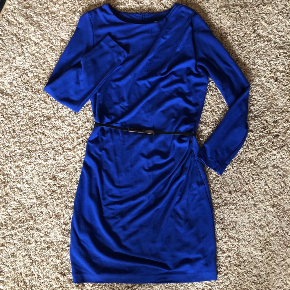 MANGO Long Sleeve Blue Dress